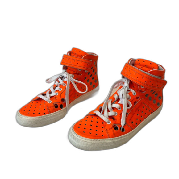 Pierre Hardy Punching Hi Top Sneakers Perforated Orange Size 40/US 9.5 Lace Up - Picture 2 of 9